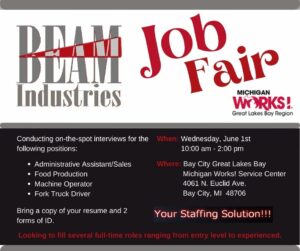 B.E.A.M. Industries Job Fair @ Bay City Great Lakes Bay Michigan Works! Service Center