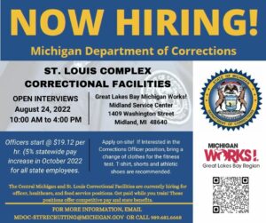 St. Louis Area Michigan Department of Corrections Job Fair @ Midland Great Lakes Bay Michigan Works! Service Center